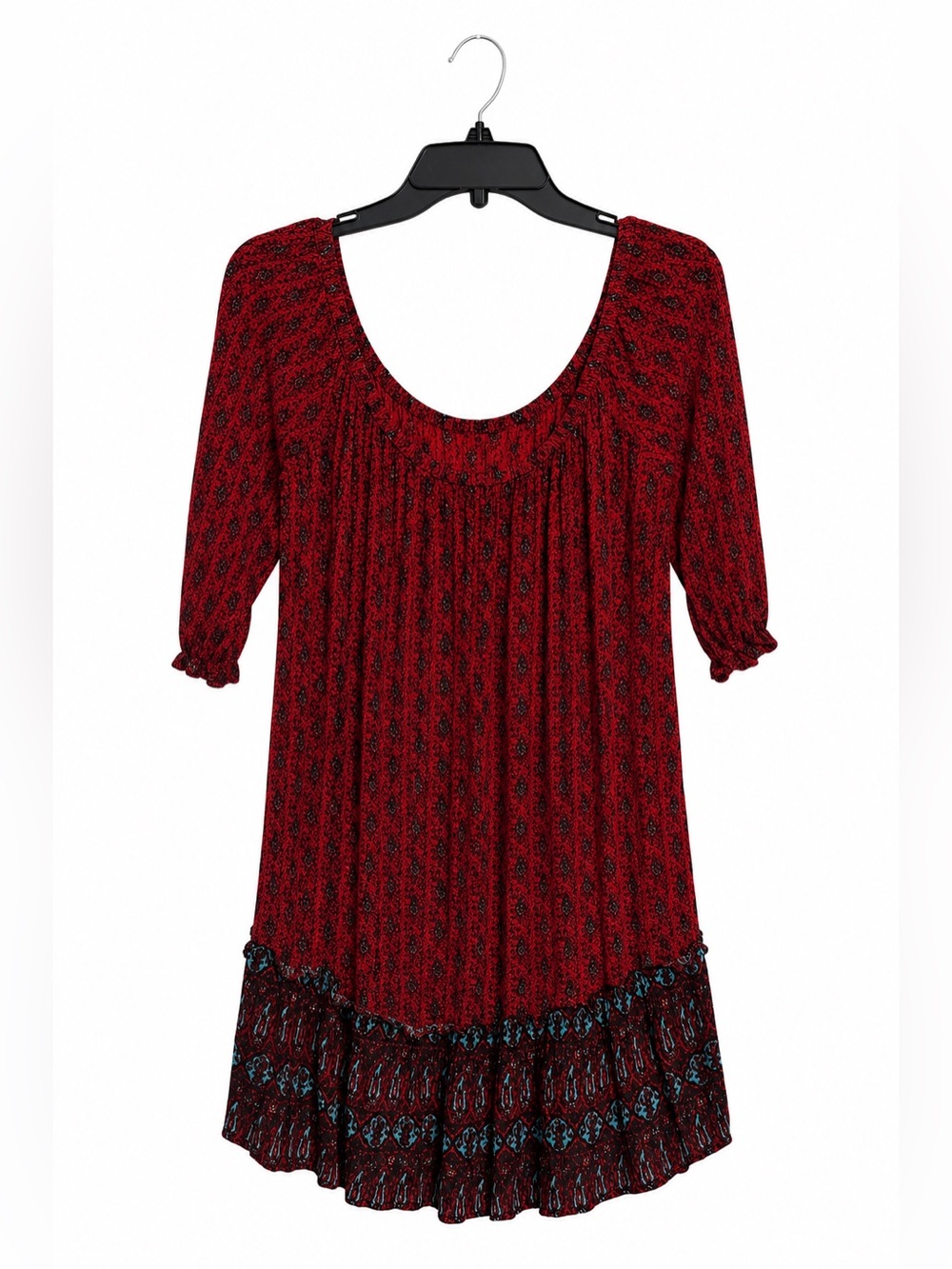 Milenium Red Boho Peasant Mini Dress Women’s Medium Rayon